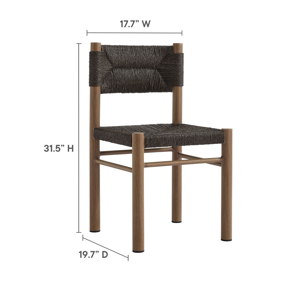 Modway Parkland Outdoor Wicker Dining Chairs Set of 2 in Walnut — Armless Rattan Patio Chairs with Aluminum Frame — All-Weather Outdoor