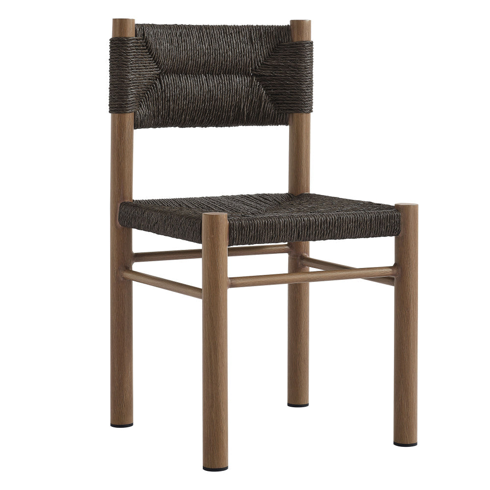 Modway Parkland Outdoor Wicker Dining Chairs Set of 2 in Walnut — Armless Rattan Patio Chairs with Aluminum Frame — All-Weather Outdoor