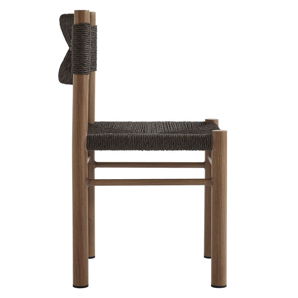 Modway Parkland Outdoor Wicker Dining Chairs Set of 2 in Walnut — Armless Rattan Patio Chairs with Aluminum Frame — All-Weather Outdoor