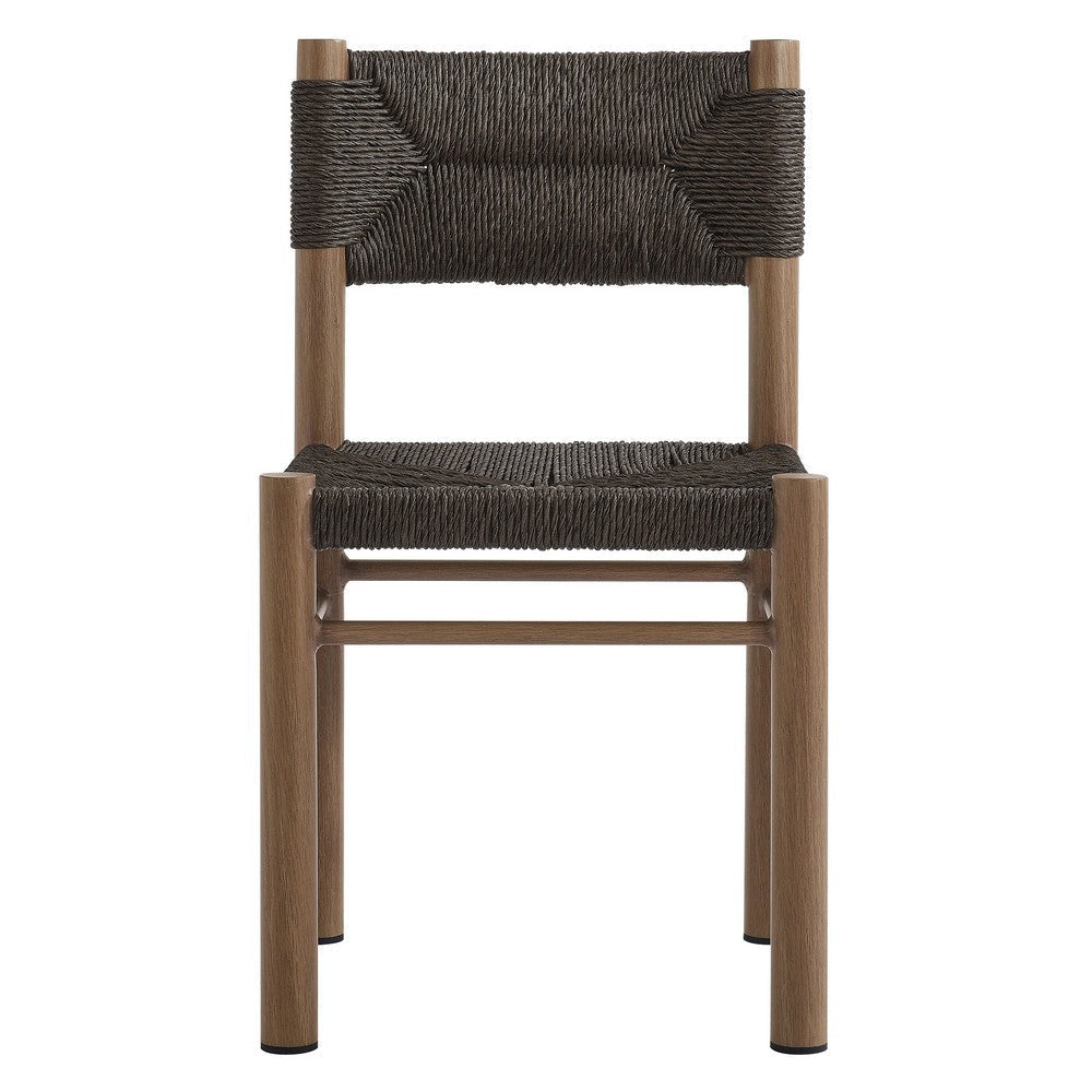 Modway Parkland Outdoor Wicker Dining Chairs Set of 2 in Walnut — Armless Rattan Patio Chairs with Aluminum Frame — All-Weather Outdoor