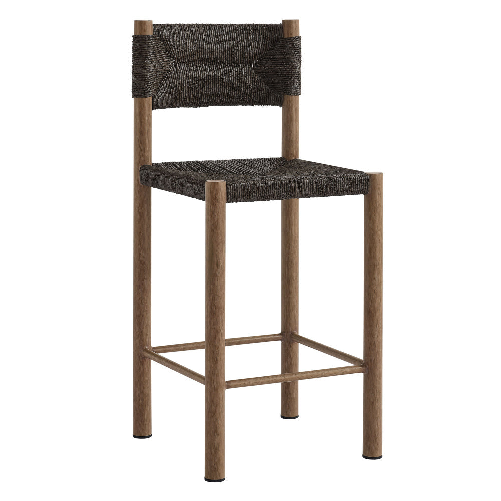 Modway Parkland Outdoor Wicker Counter Stools Set of 2 in Walnut — Counter Height Rattan Patio Stools with Backrest — All-Weather Outdoor
