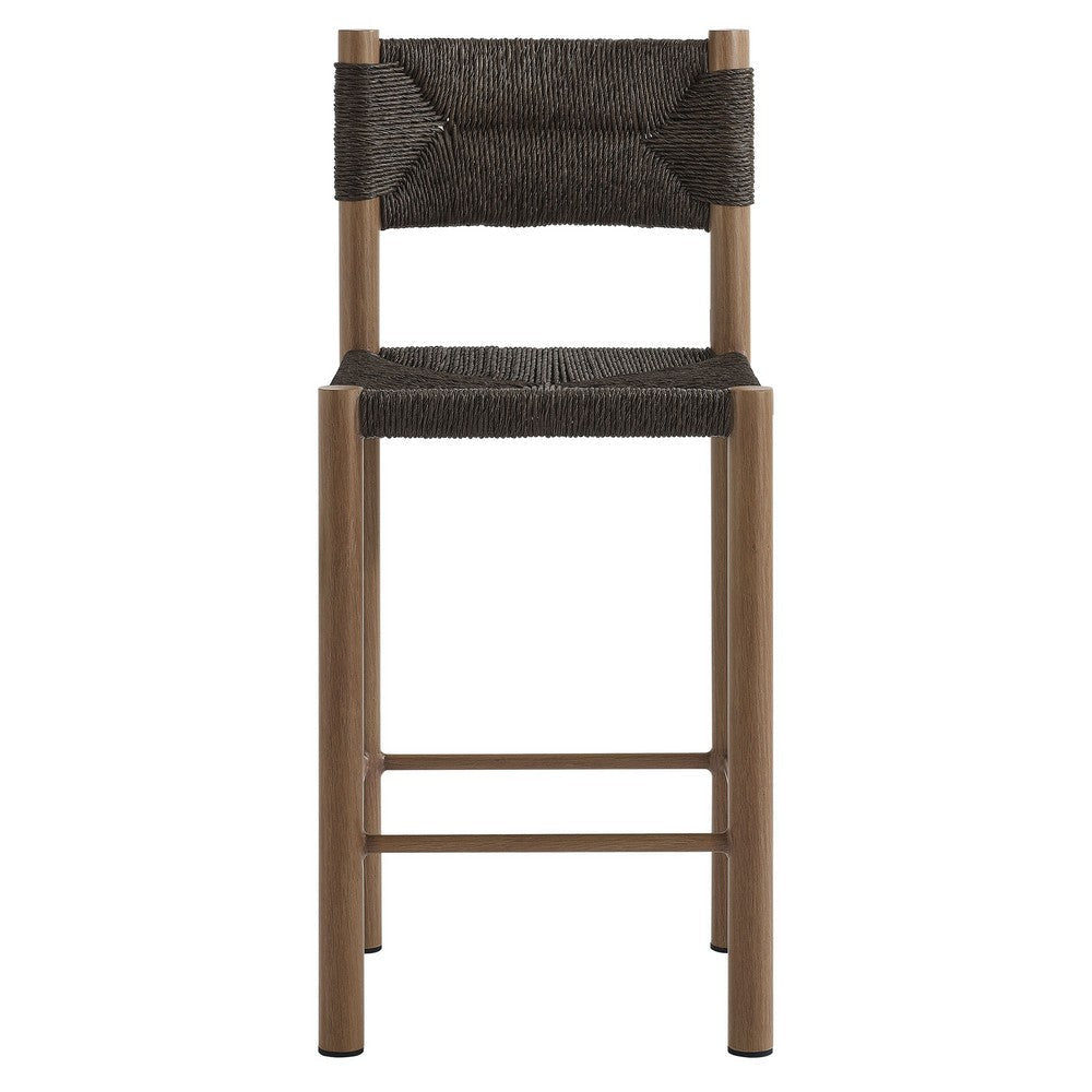Modway Parkland Outdoor Wicker Counter Stools Set of 2 in Walnut — Counter Height Rattan Patio Stools with Backrest — All-Weather Outdoor