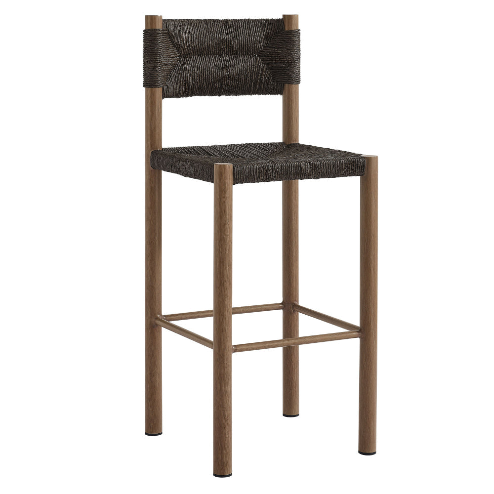 Modway Parkland Outdoor Wicker Bar Stools Set of 2 in Walnut — Bar Height Rattan Patio Stools with Backrest — All-Weather Outdoor Accent