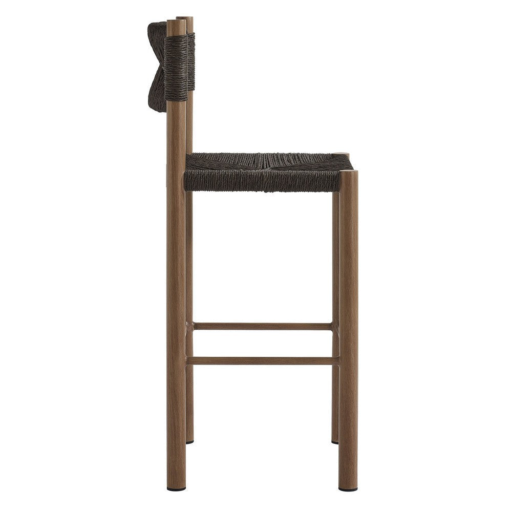 Modway Parkland Outdoor Wicker Bar Stools Set of 2 in Walnut — Bar Height Rattan Patio Stools with Backrest — All-Weather Outdoor Accent