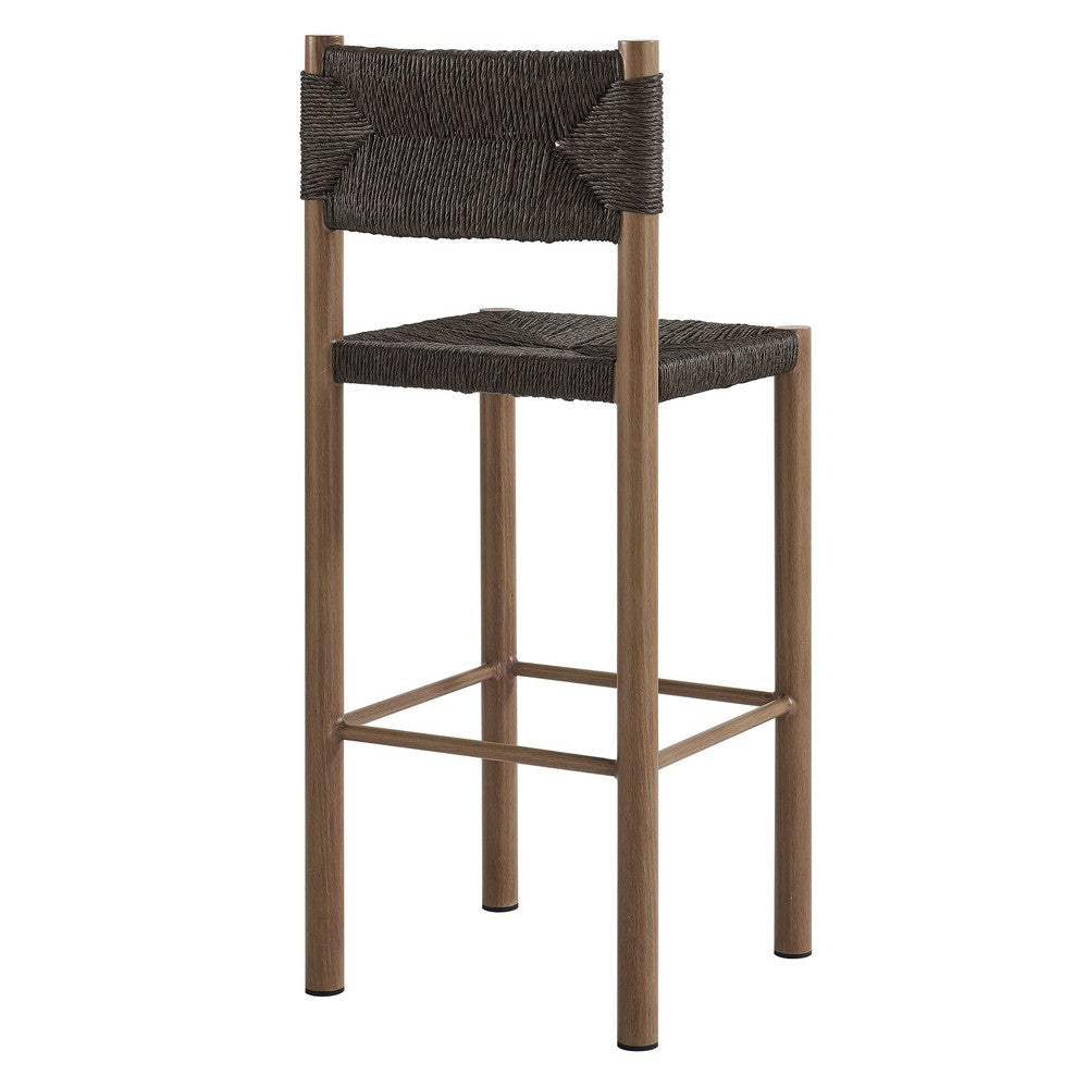 Modway Parkland Outdoor Wicker Bar Stools Set of 2 in Walnut — Bar Height Rattan Patio Stools with Backrest — All-Weather Outdoor Accent