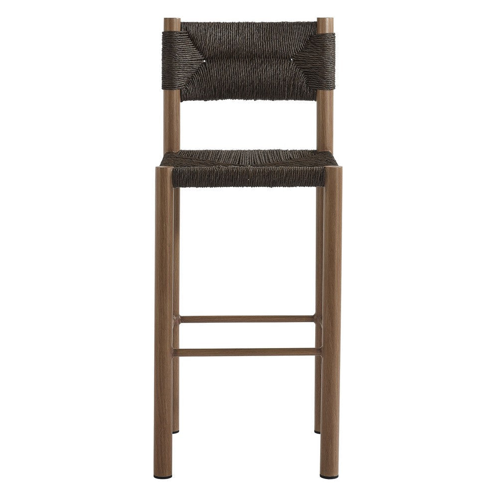 Modway Parkland Outdoor Wicker Bar Stools Set of 2 in Walnut — Bar Height Rattan Patio Stools with Backrest — All-Weather Outdoor Accent