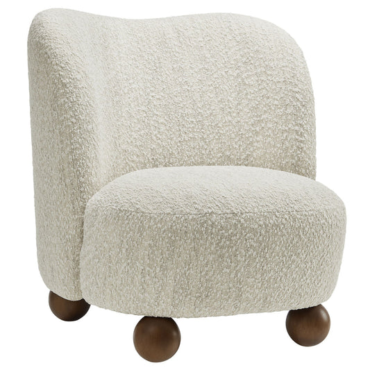 Modway Monroe Boucle Accent Chair in Pearl Walnut - Upholstered Fabric Barrel Chair - Comfy Teddy Chair - Oversized Round Armless Reading Chair for Living Room, Bedroom