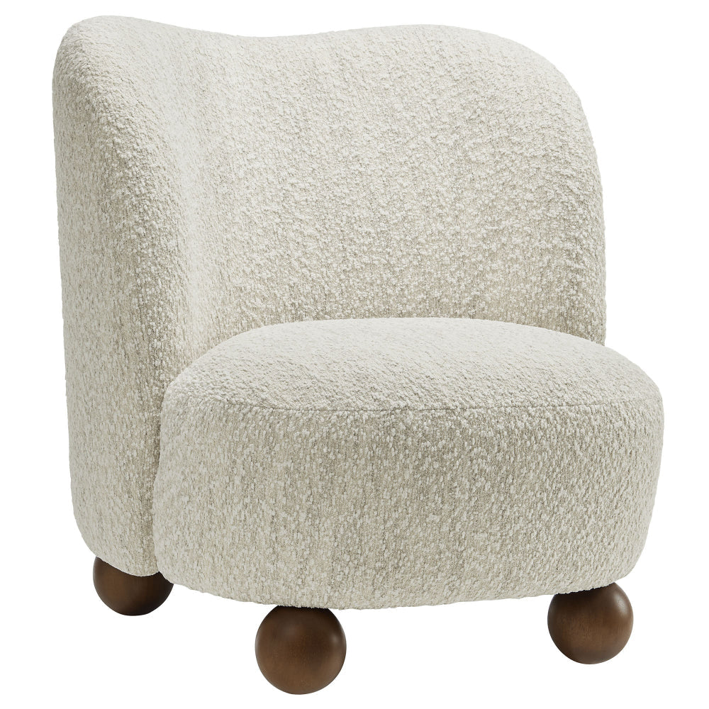 Modway Monroe Boucle Accent Chair in Pearl Walnut - Upholstered Fabric Barrel Chair - Comfy Teddy Chair - Oversized Round Armless Reading Chair for Living Room, Bedroom