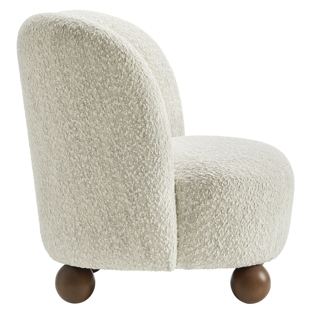 Modway Monroe Boucle Accent Chair in Pearl Walnut - Upholstered Fabric Barrel Chair - Comfy Teddy Chair - Oversized Round Armless Reading