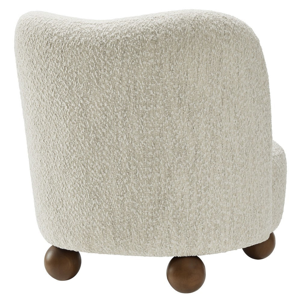 Modway Monroe Boucle Accent Chair in Pearl Walnut - Upholstered Fabric Barrel Chair - Comfy Teddy Chair - Oversized Round Armless Reading