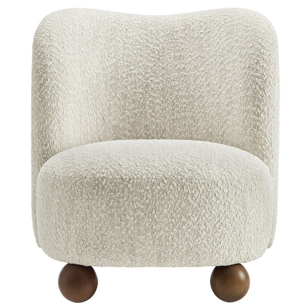 Modway Monroe Boucle Accent Chair in Pearl Walnut - Upholstered Fabric Barrel Chair - Comfy Teddy Chair - Oversized Round Armless Reading