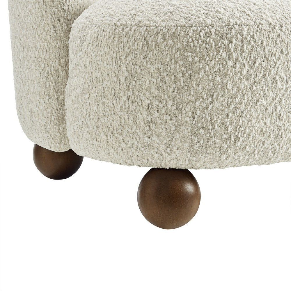 Modway Monroe Boucle Accent Chair in Pearl Walnut - Upholstered Fabric Barrel Chair - Comfy Teddy Chair - Oversized Round Armless Reading