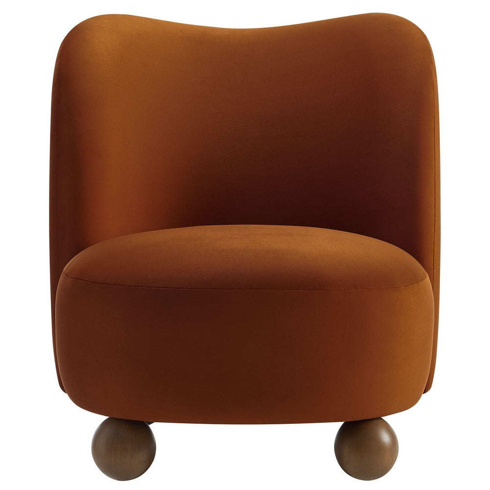 Modway Monroe Performance Velvet Accent Chair in Rust Walnut - Upholstered Stain-Resistant Barrel Chair - Comfy Lounge Chair - Oversized