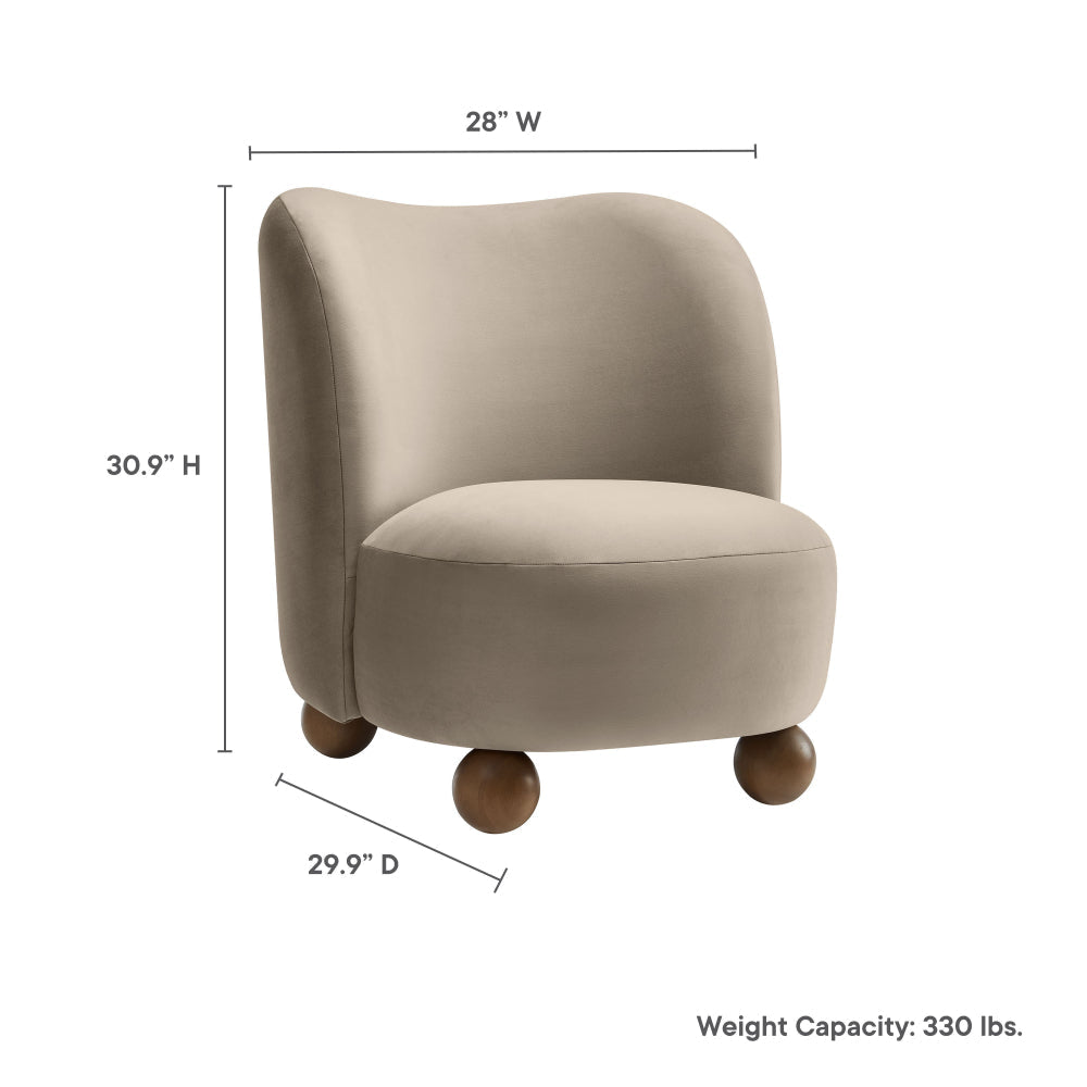 Modway Monroe Performance Velvet Accent Chair in Taupe Walnut - Upholstered Stain-Resistant Velvet Barrel Chair - Comfy Lounge Chair