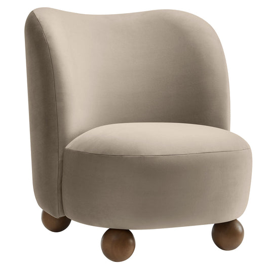 Modway Monroe Performance Velvet Accent Chair in Taupe Walnut - Upholstered Stain-Resistant Velvet Barrel Chair - Comfy Lounge Chair - Oversized Round Armless Reading Chair for Living Room, Bedroom