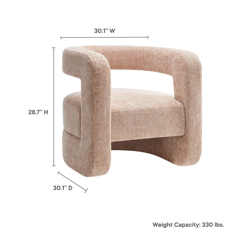 Modway Jaylin Chenille Accent Chair in Blush - Upholstered Comfy Club Chair - Modern Soft Barrel Chair - Round Leisure Accent Chair