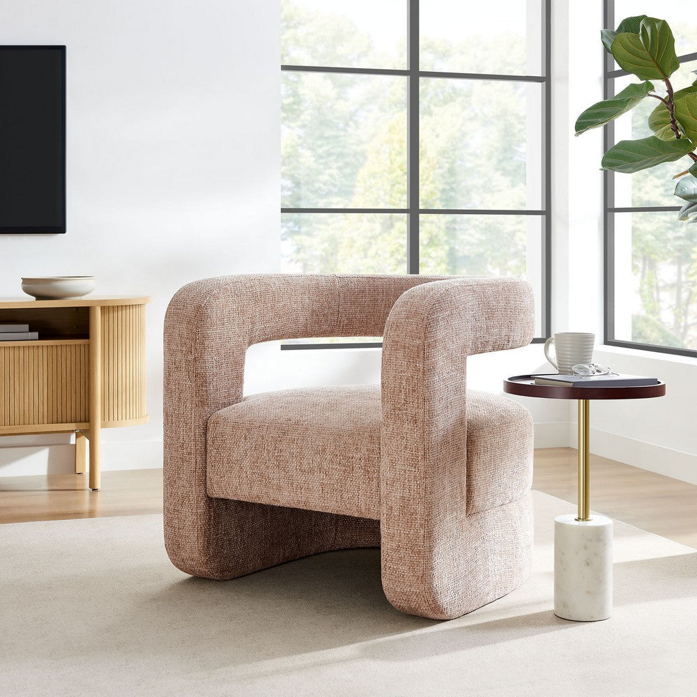 Modway Jaylin Chenille Accent Chair in Blush - Upholstered Comfy Club Chair - Modern Soft Barrel Chair - Round Leisure Accent Chair