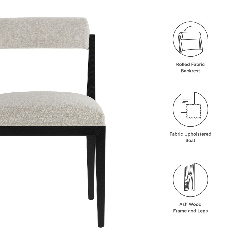 Modway Kai Upholstered Dining Chair with Wood Legs in Linen Black - Modern Dining Room Chair with Fabric Rolled Backrest and Seat - Wood