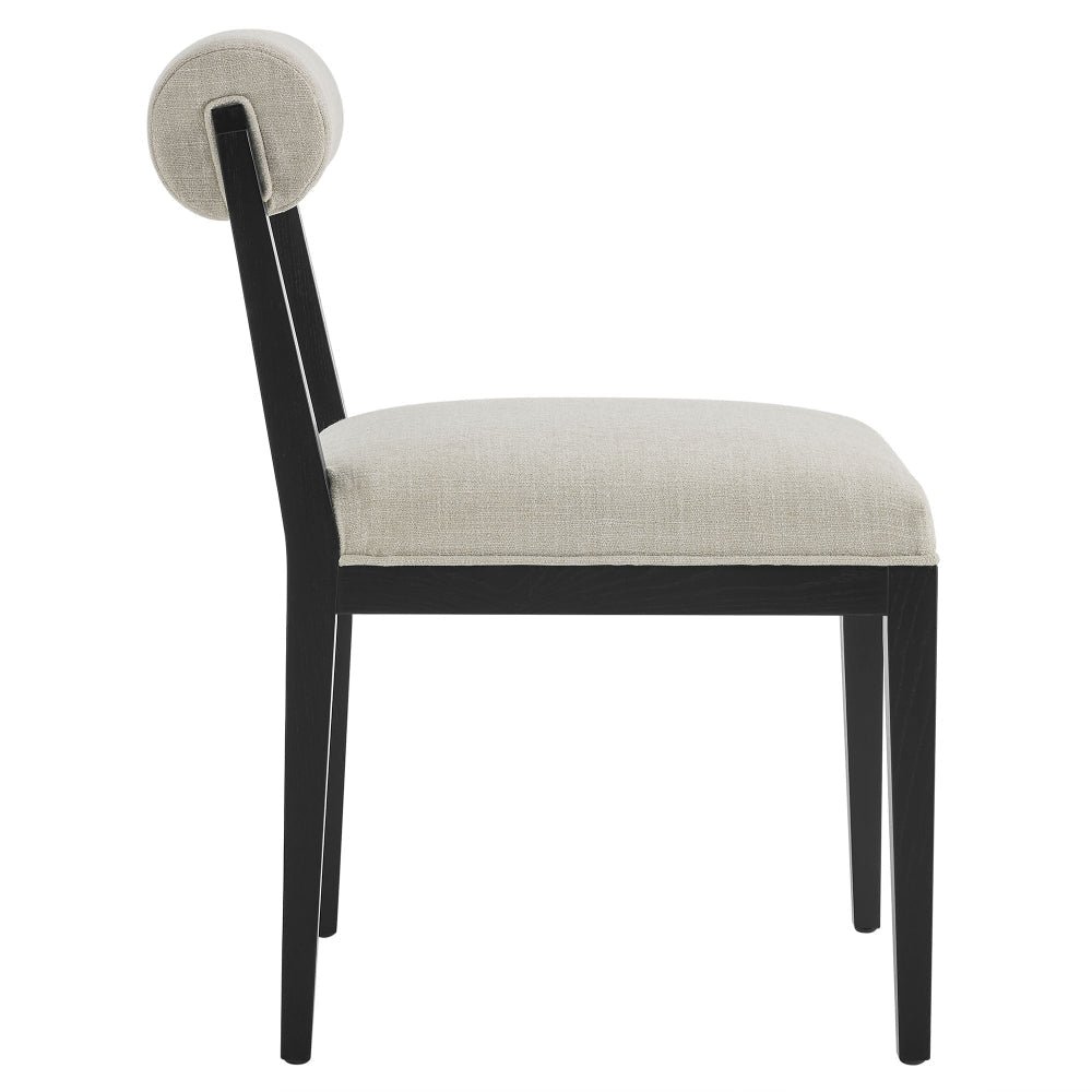 Modway Kai Upholstered Dining Chair with Wood Legs in Linen Black - Modern Dining Room Chair with Fabric Rolled Backrest and Seat - Wood
