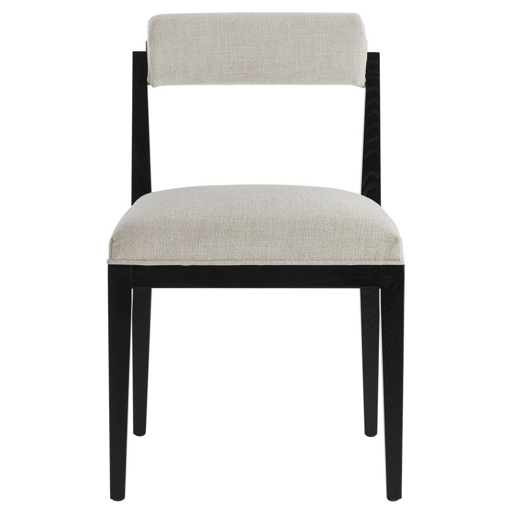 Modway Kai Upholstered Dining Chair with Wood Legs in Linen Black - Modern Dining Room Chair with Fabric Rolled Backrest and Seat - Wood