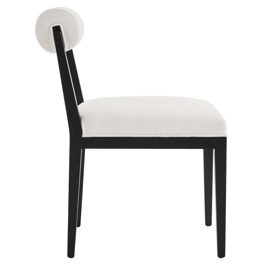 Modway Kai Upholstered Dining Chair with Wood Legs in Salt Black - Modern Dining Room Chair with Fabric Rolled Backrest and Seat - Wood