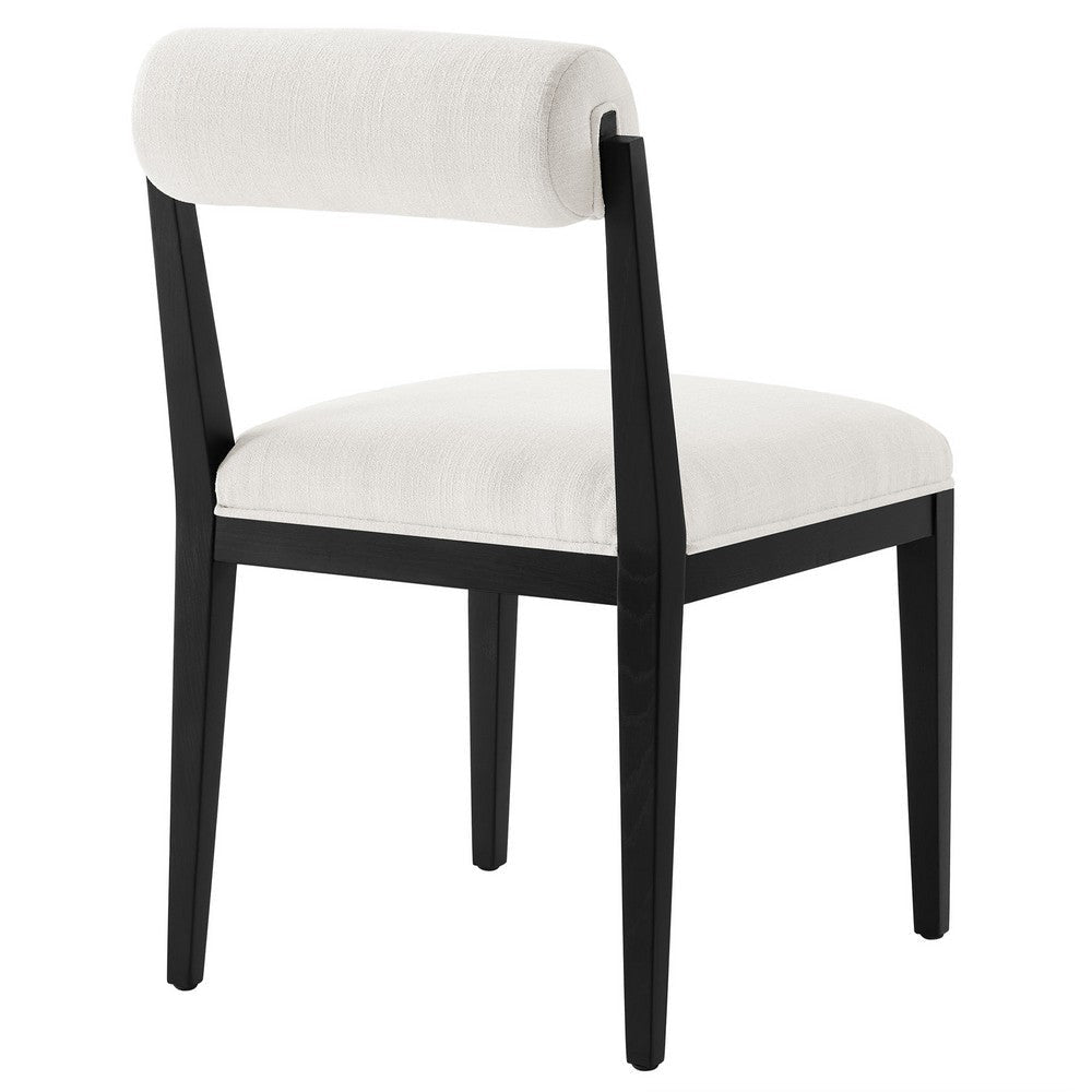 Modway Kai Upholstered Dining Chair with Wood Legs in Salt Black - Modern Dining Room Chair with Fabric Rolled Backrest and Seat - Wood