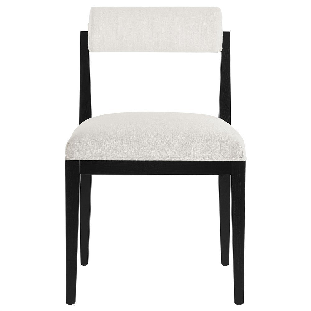 Modway Kai Upholstered Dining Chair with Wood Legs in Salt Black - Modern Dining Room Chair with Fabric Rolled Backrest and Seat - Wood