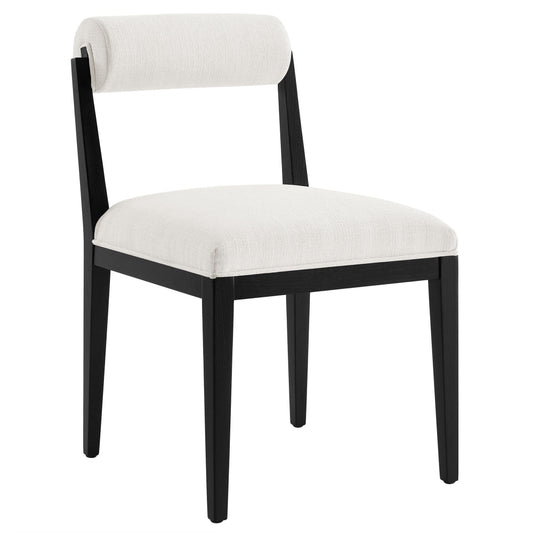 Modway Kai Upholstered Dining Chair with Wood Legs in Salt Black - Modern Dining Room Chair with Fabric Rolled Backrest and Seat - Wood Fabric Side Chair for Dining Room, Kitchen
