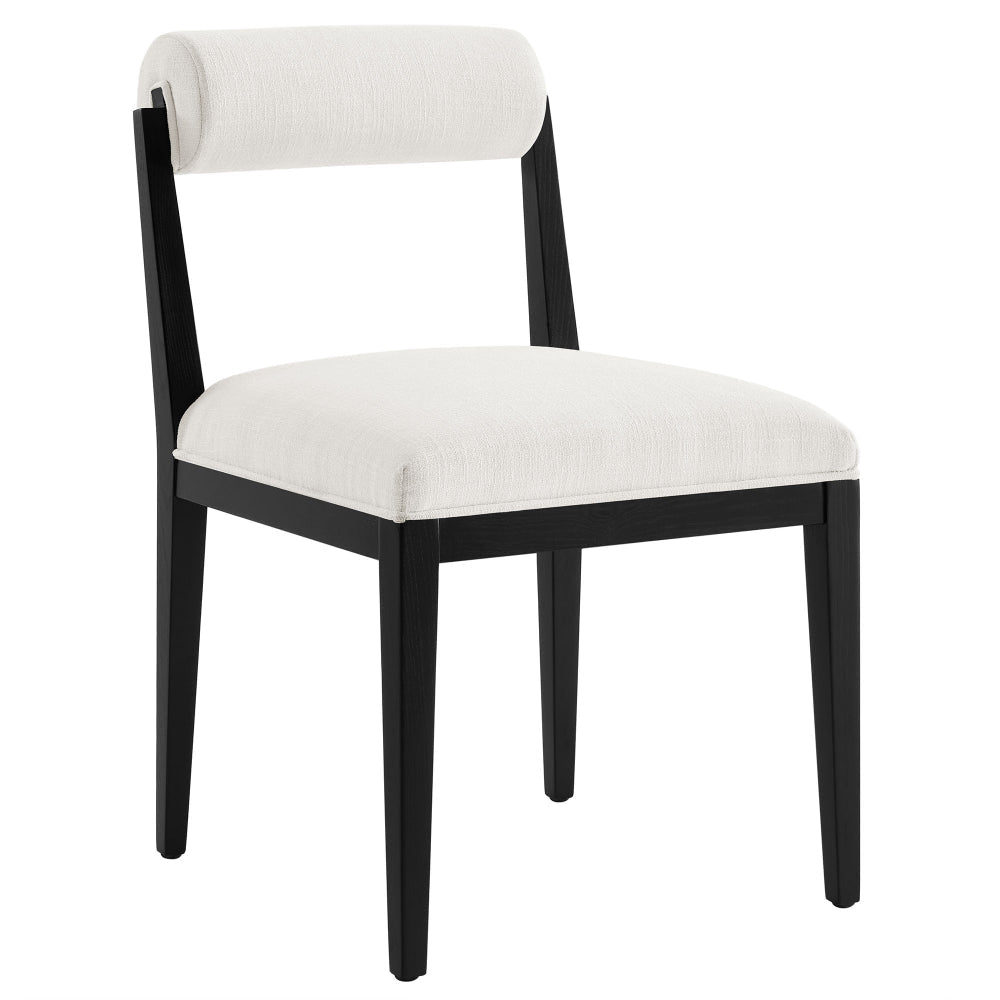 Modway Kai Upholstered Dining Chair with Wood Legs in Salt Black - Modern Dining Room Chair with Fabric Rolled Backrest and Seat - Wood Fabric Side Chair for Dining Room, Kitchen