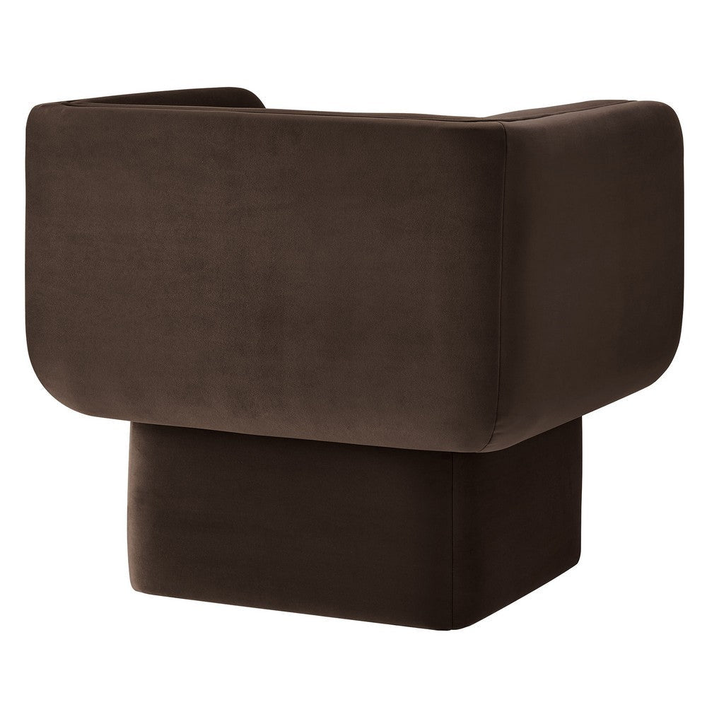 Modway Tate Performance Velvet Accent Chair in Chocolate Brown - Upholstered Club Chair - Modern Barrel Armchair - Comfy Reading Leisure