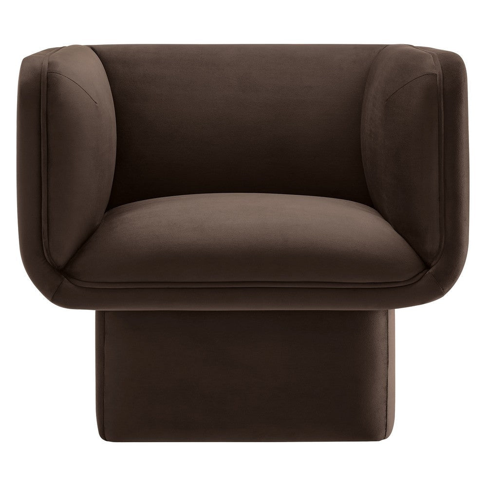 Modway Tate Performance Velvet Accent Chair in Chocolate Brown - Upholstered Club Chair - Modern Barrel Armchair - Comfy Reading Leisure