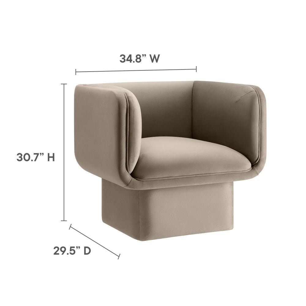 Modway Tate Performance Velvet Accent Chair in Taupe - Upholstered Club Chair - Modern Barrel Armchair - Comfy Reading Leisure Chair
