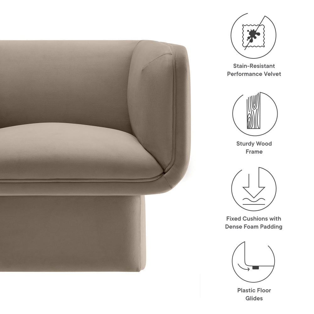 Modway Tate Performance Velvet Accent Chair in Taupe - Upholstered Club Chair - Modern Barrel Armchair - Comfy Reading Leisure Chair