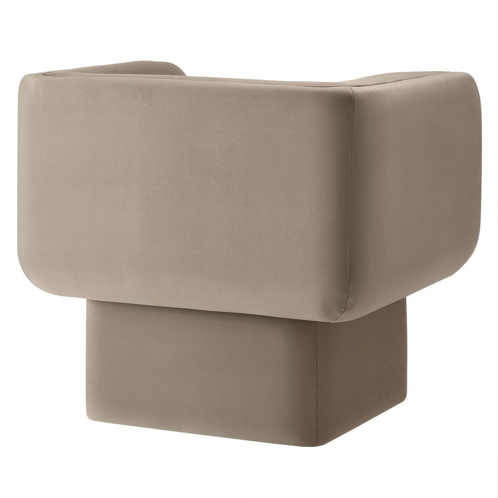 Modway Tate Performance Velvet Accent Chair in Taupe - Upholstered Club Chair - Modern Barrel Armchair - Comfy Reading Leisure Chair
