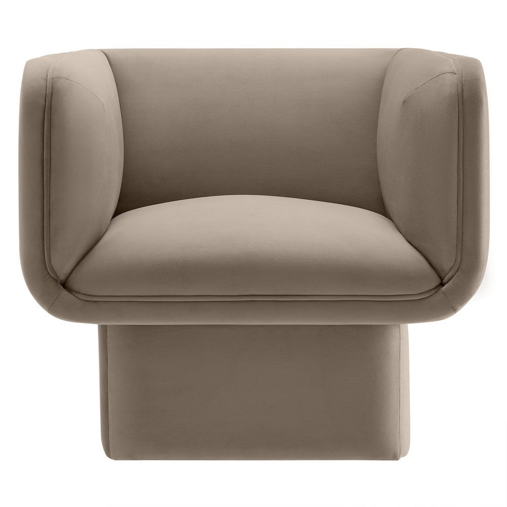Modway Tate Performance Velvet Accent Chair in Taupe - Upholstered Club Chair - Modern Barrel Armchair - Comfy Reading Leisure Chair