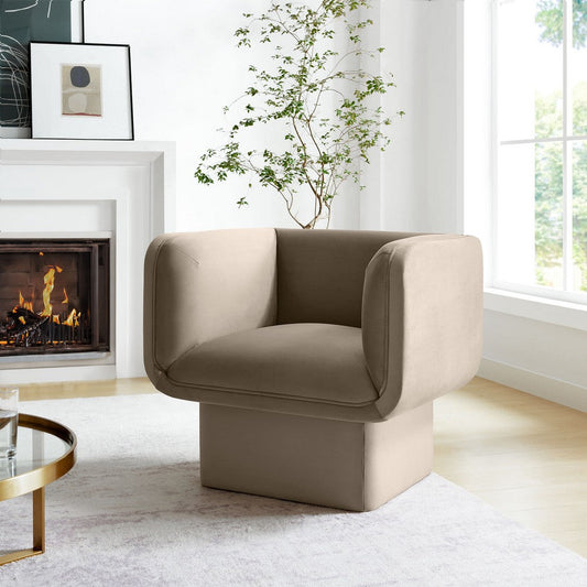 Modway Tate Performance Velvet Accent Chair in Taupe - Upholstered Club Chair - Modern Barrel Armchair - Comfy Reading Leisure Chair for Living Room, Bedroom, Office