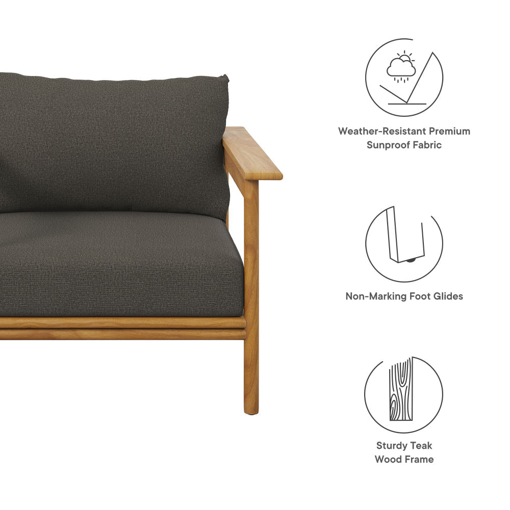 Modway Wren Teak Wood Outdoor Armchair in Natural Flint Gray