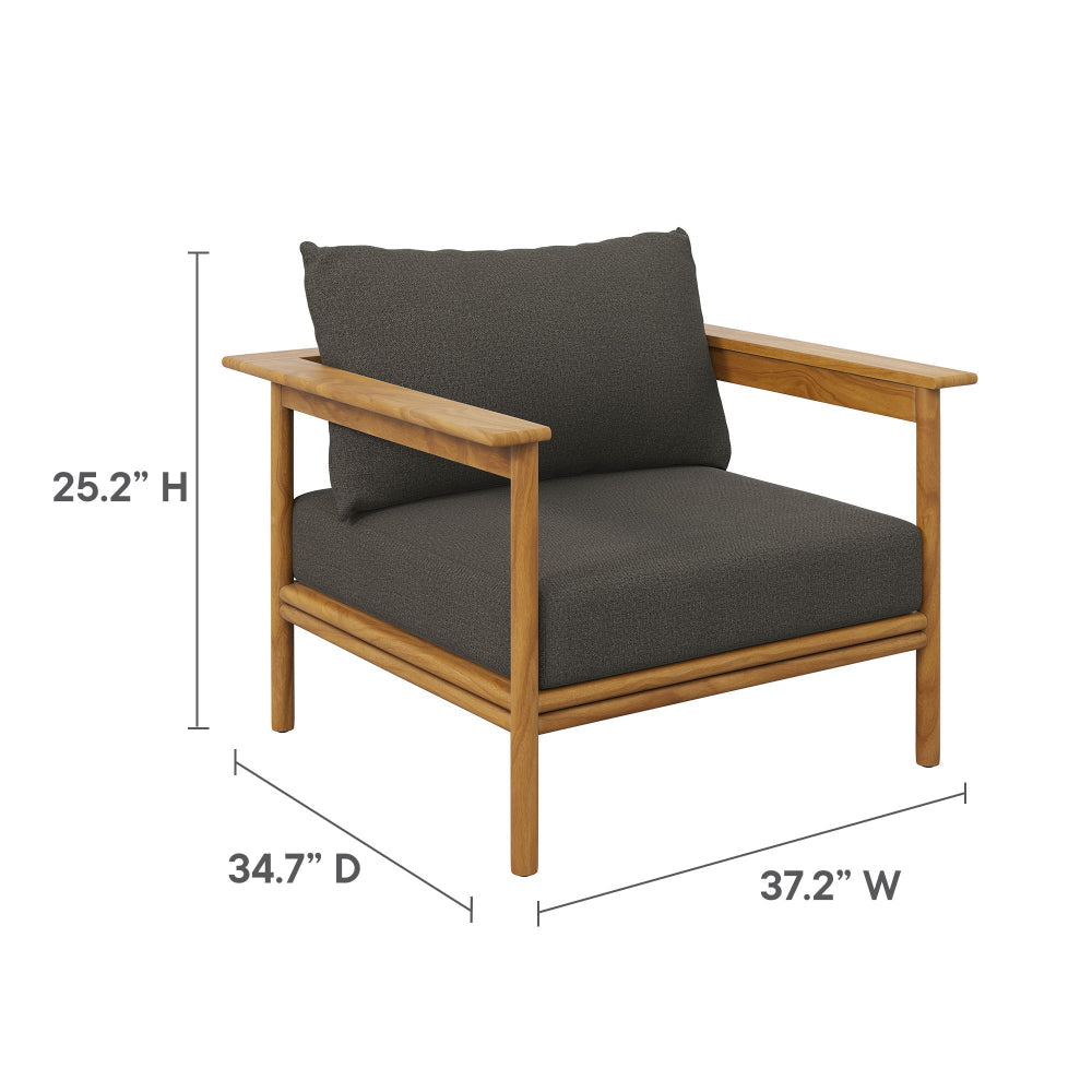 Modway Wren Teak Wood Outdoor Armchair in Natural Flint Gray