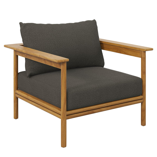 Modway Wren Teak Wood Outdoor Armchair in Natural Flint Gray