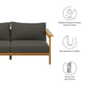 Modway Wren Teak Wood Outdoor Sofa in Natural Flint Gray