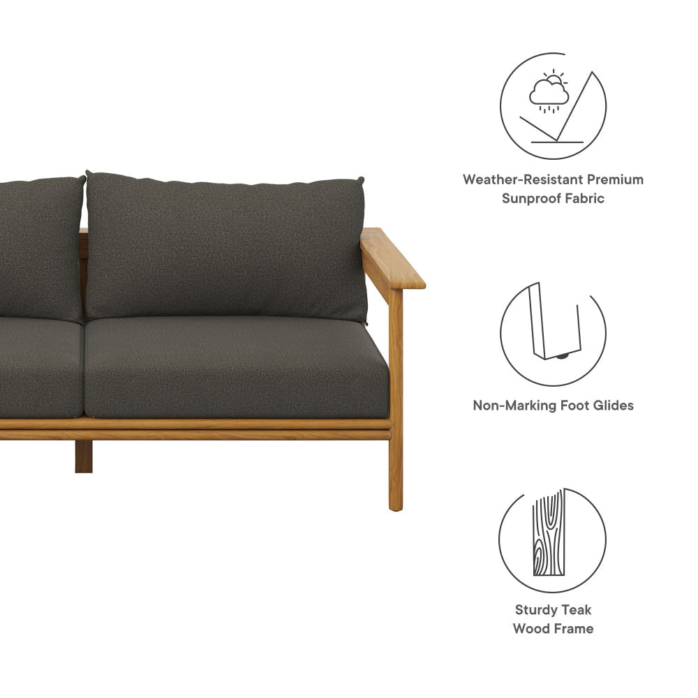 Modway Wren Teak Wood Outdoor Sofa in Natural Flint Gray