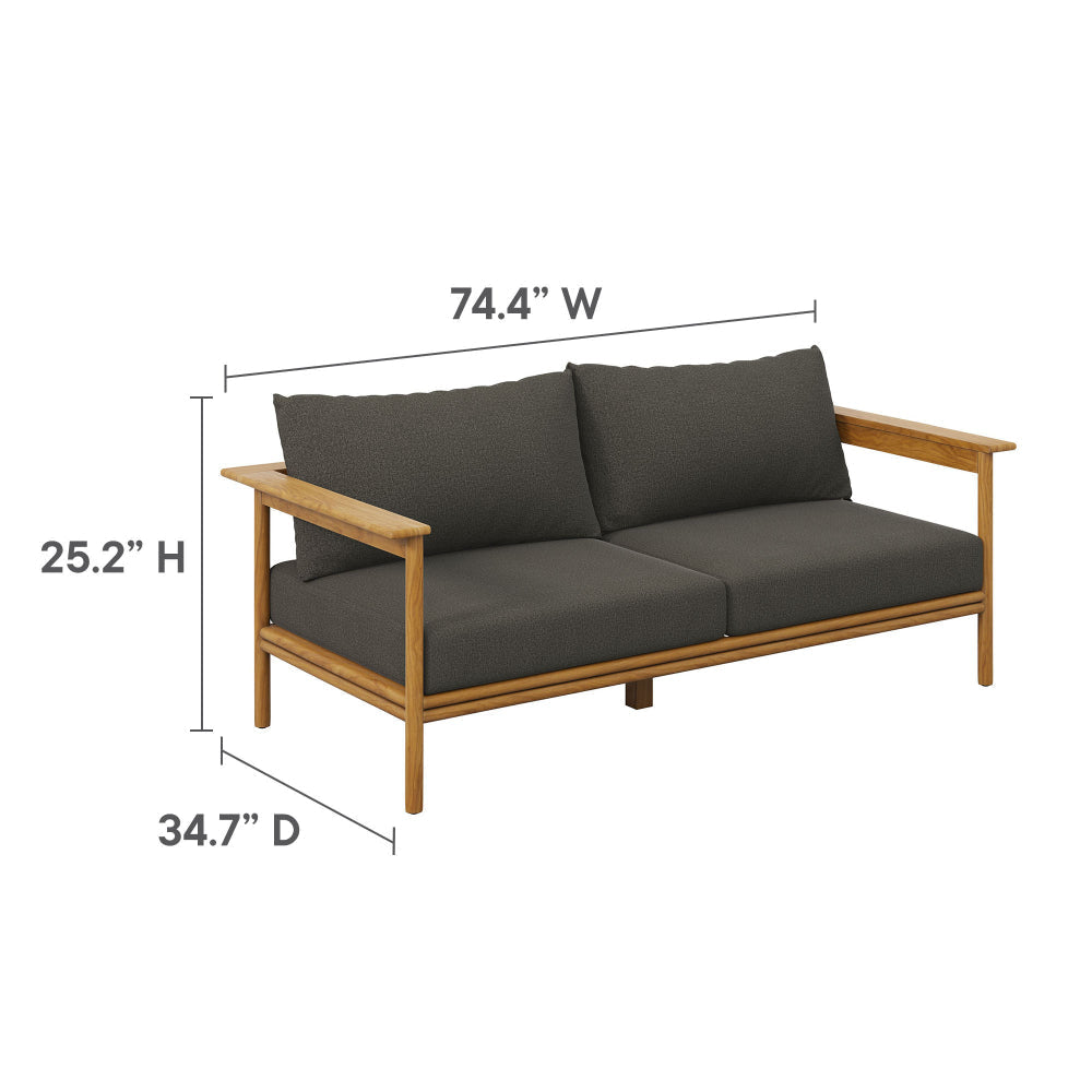 Modway Wren Teak Wood Outdoor Sofa in Natural Flint Gray