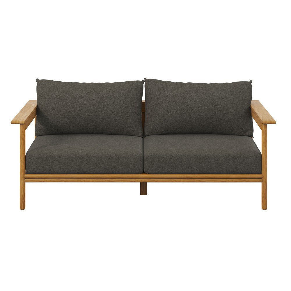 Modway Wren Teak Wood Outdoor Sofa in Natural Flint Gray