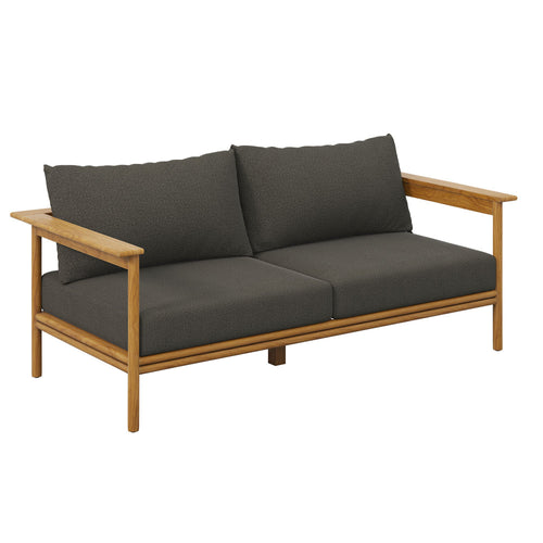 Modway Wren Teak Wood Outdoor Sofa in Natural Flint Gray
