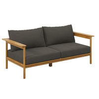 Modway Wren Teak Wood Outdoor Sofa in Natural Flint Gray