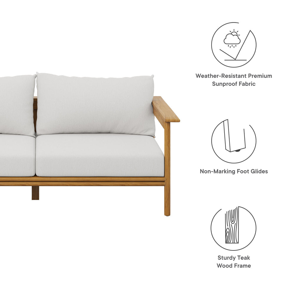 Modway Wren Teak Wood Outdoor Sofa in Natural Sail