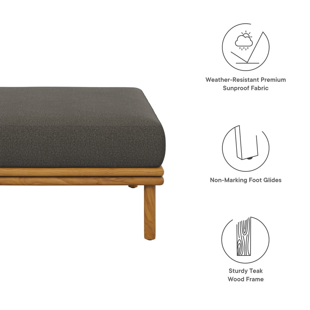 Modway Wren Teak Wood Outdoor Ottoman in Natural Flint Gray
