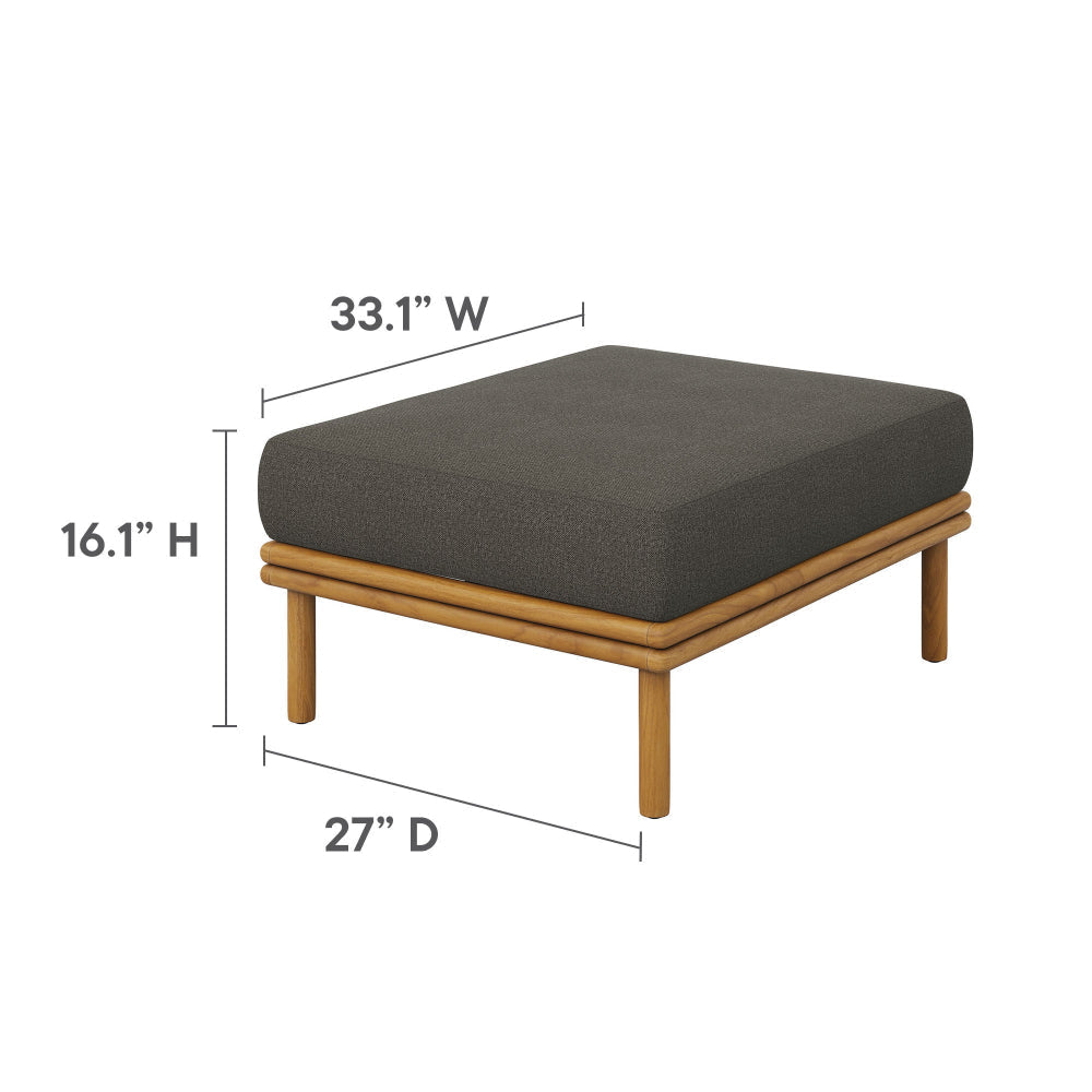 Modway Wren Teak Wood Outdoor Ottoman in Natural Flint Gray
