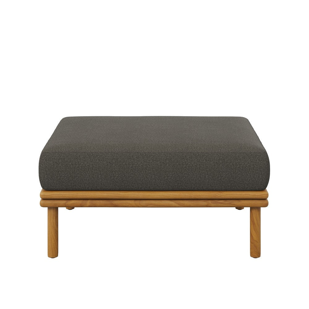Modway Wren Teak Wood Outdoor Ottoman in Natural Flint Gray