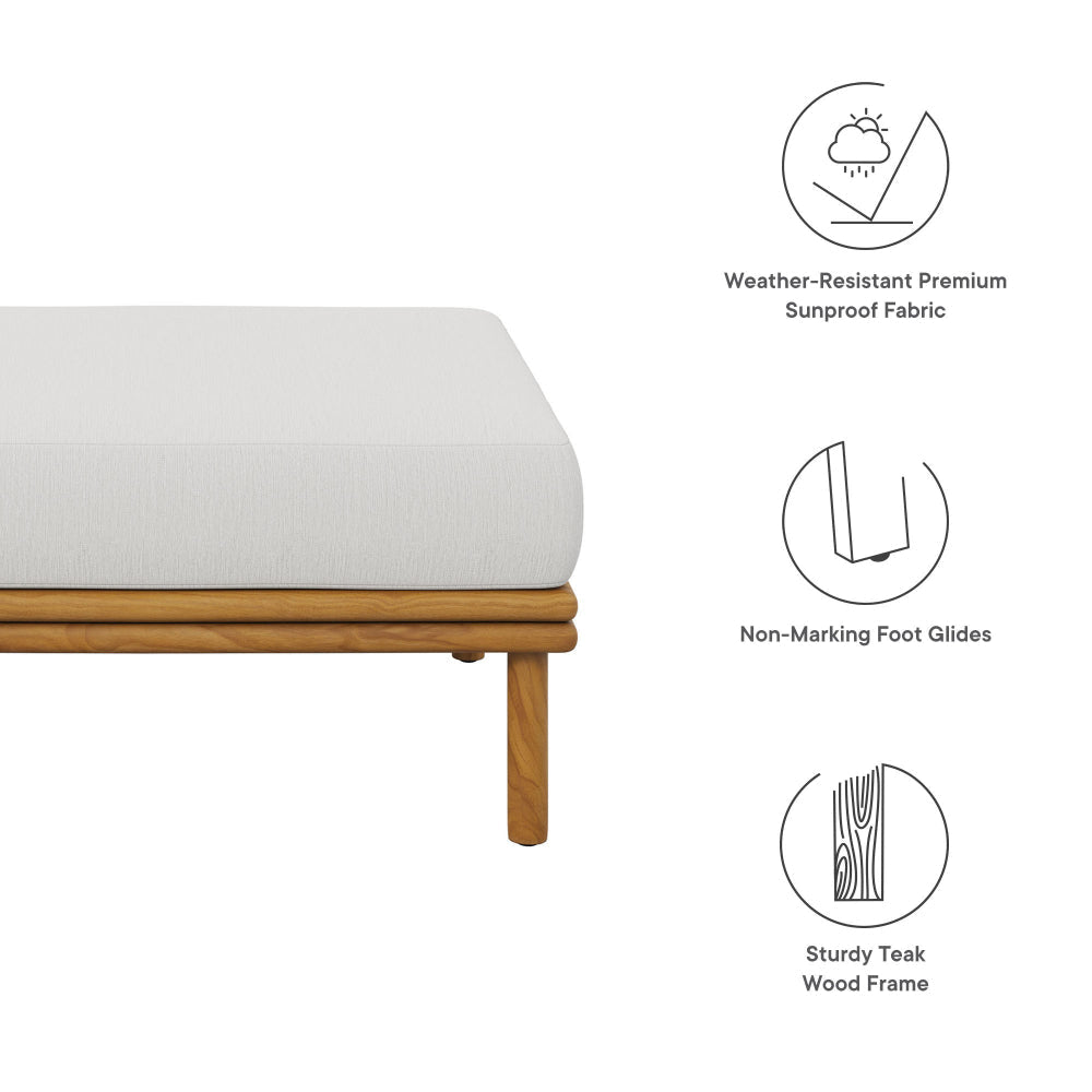 Modway Wren Teak Wood Outdoor Ottoman in Natural Sail